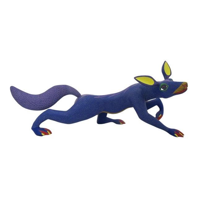 Large Alebrije Colorful Fox Mexican Folk Art Wood Carving Figurine Sculpture For Sale