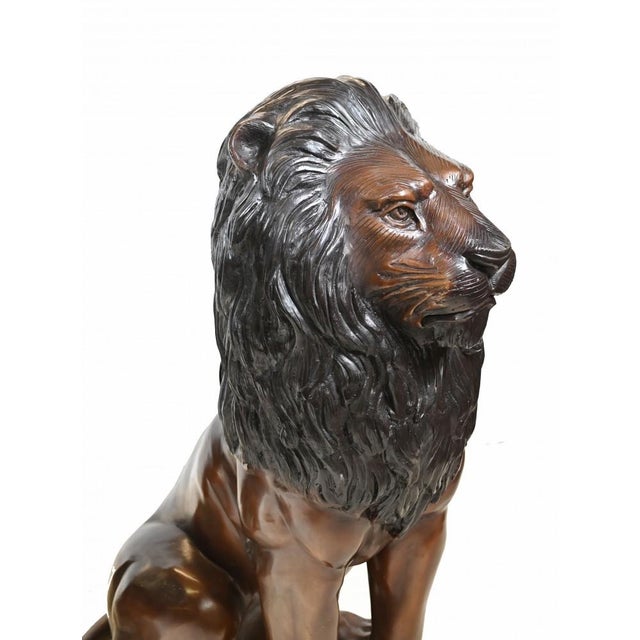 Large Cat Castings Bronze Lion Gatekeeper Statues, Set of 2 For Sale - Image 5 of 11