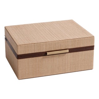 Linea Raffia w/ Leather Trim Jewelry Box For Sale
