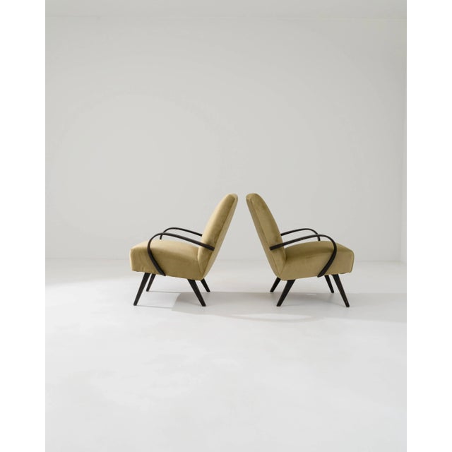 Mid-Century Modern 1950s Czech Upholstered Armchairs, A Pair For Sale - Image 3 of 12