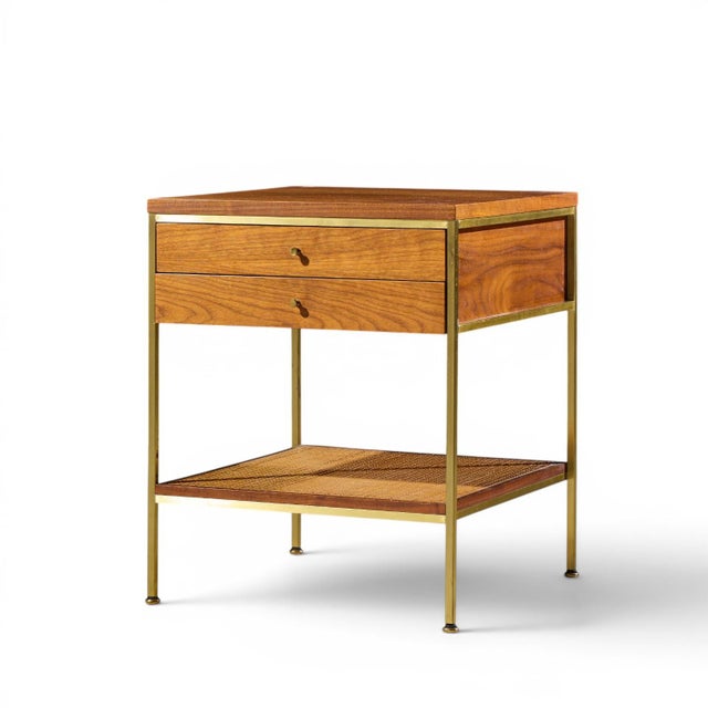 Brown Paul McCobb Model 8714 Mid Century Mahogany, Brass and Cane Nightstands - Pair For Sale - Image 8 of 13