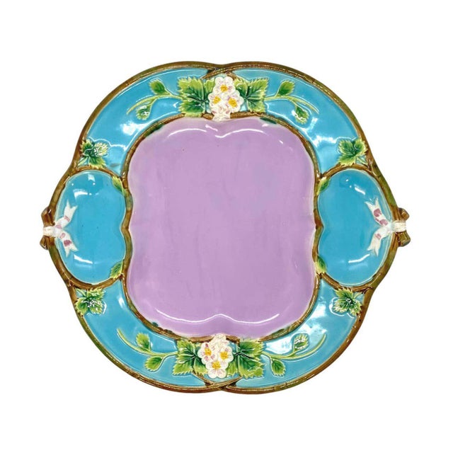 Ceramic George Jones Majolica 'Strawberry Tray' With Cream & Sugar Wells, English, 1873 For Sale - Image 7 of 7