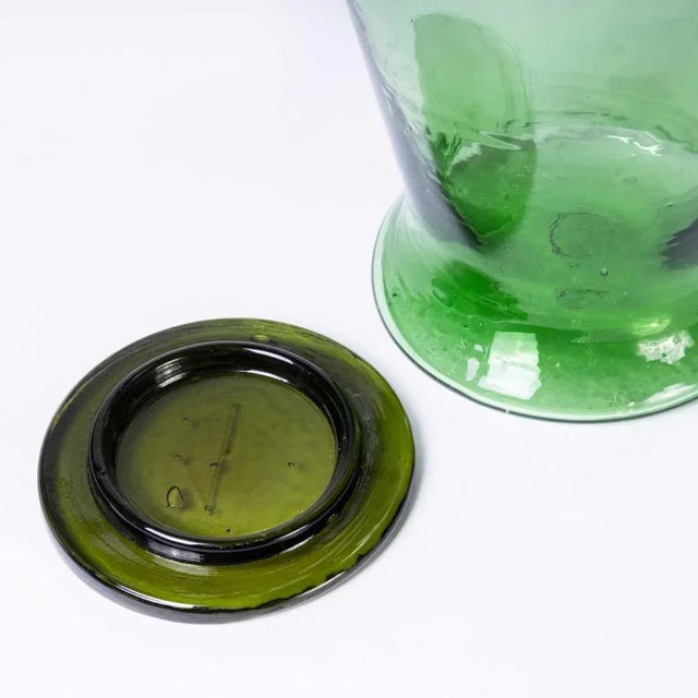Moroccan Mouth Blown Glass Jar in Green For Sale - Image 4 of 8