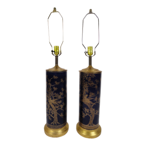 1930s Powder Blue Porcelain Lamps - A Pair