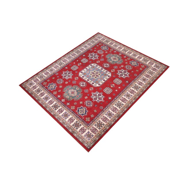 Bohemian Kazak Red/Ivory Wool Rug - 8'0''x9'10'' For Sale - Image 10 of 10