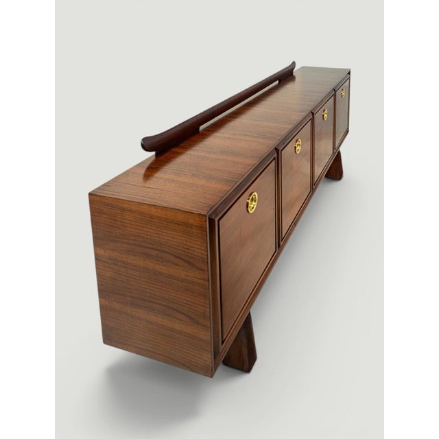 Mid-Century Modern Italian Walnut Sideboard with Brass Medallions by Paolo Buffa, 1950s For Sale - Image 12 of 18