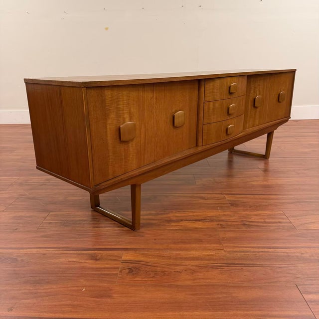 Mid-Century Modern Stonehill Furniture Sled Leg Long Teak Sideboard For Sale - Image 3 of 11
