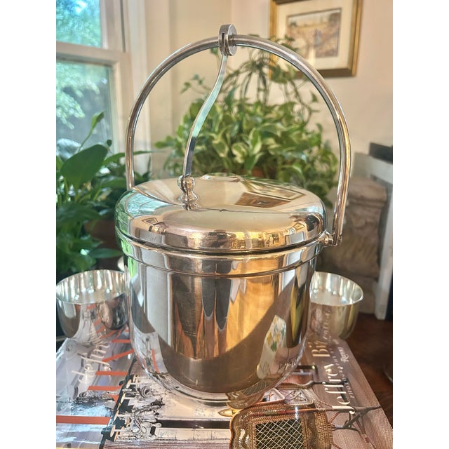 1940s Art Deco Sheffield Silver Plate Ice Bucket With Original Thermos Glass Liner For Sale - Image 11 of 11