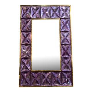 Modern Lavender Murano Glass and Brass Mirror For Sale