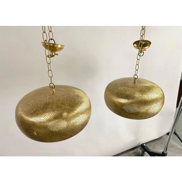 Boho Chic Style Oval Brass Pendant or Lantern, a Pair For Sale - Image 4 of 13