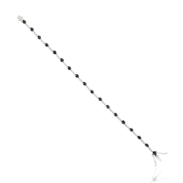 Metal 3.39 Ct Deep Blue Sapphire Station Tennis Bracelet With DIamonds in 14k Solid Gold For Sale - Image 7 of 14