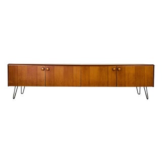 Low Scandinavian Teak Sideboard with 4 Doors and Hairpin Legs, 1960 For Sale