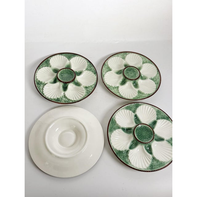 Brown White and Green Oyster Plates, France, 1920s, Set of 4 For Sale - Image 8 of 13