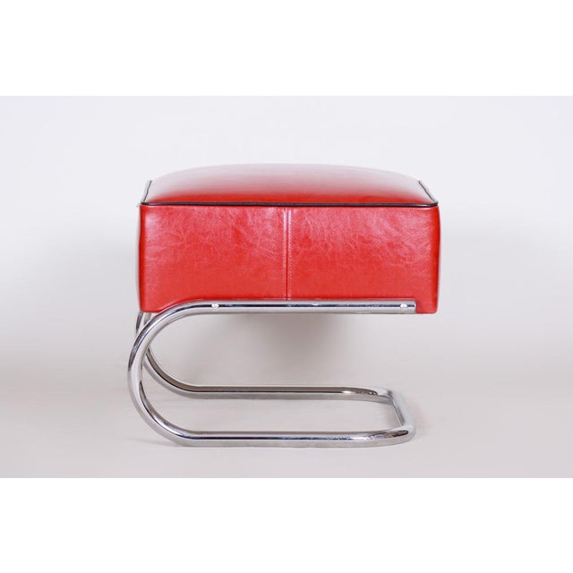 Bauhaus Stool in Chrome and Leather attributed to R. Slezák, Czech, 1930s For Sale - Image 4 of 6