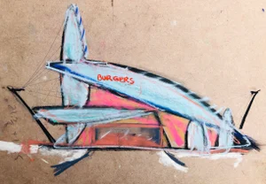 “Burgers” Original Pastel Concept Drawing by Erik Sulander 24x17