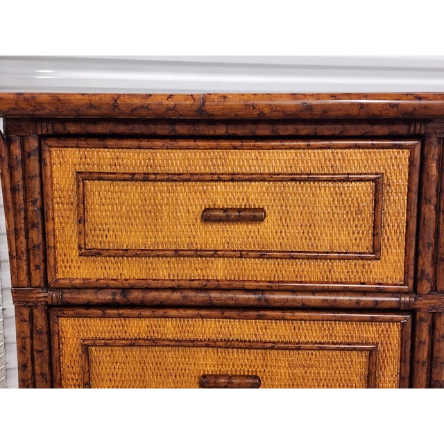 Vintage Late 20th Century Faux Bamboo & Rattan Chest of Drawers For Sale - Image 12 of 15
