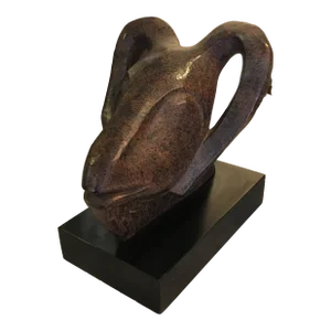 Textured Metal Ram Head Sculpture
