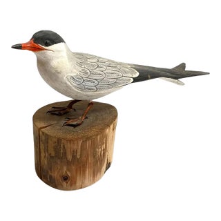 American Robert Kurkewicz Painted Wood Common Tern Bird Carving For Sale