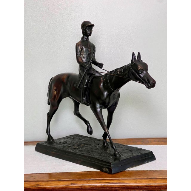Figurative 20th Century Patinated Bronze Sculpture of a Jockey on a Horse After Isidor Bonheur For Sale - Image 3 of 11