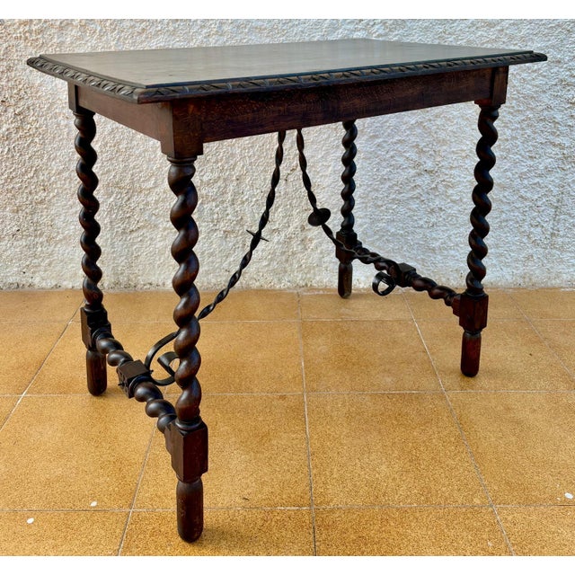 19th Century Spanish Side Table with Cared Turned Legs and Iron Stretcher, 1850 For Sale - Image 17 of 18