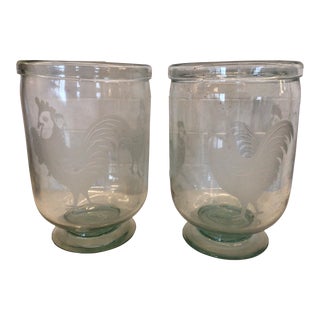 Vintage Pair of Rooster Hurricane Candle Holders or Vases For Sale