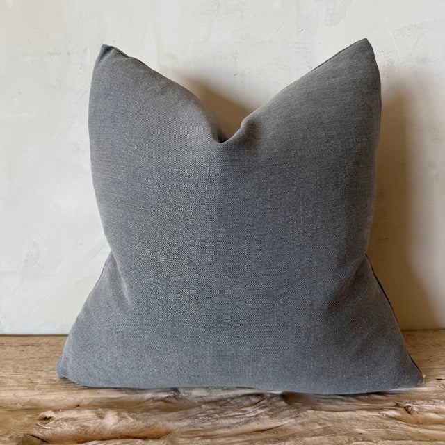 Stone Washed Linen Pillow -Khaki For Sale - Image 4 of 5