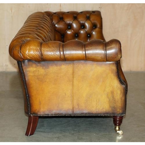 Vintage Hand-Dyed Brown Leather Serpentine Chesterfield Sofa For Sale - Image 18 of 18