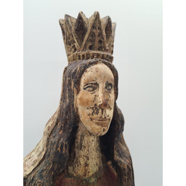 Hand-Carved and Polychromed Wooden Folk Sculpture of the Virgin Mary with Child, Early 20th Century For Sale - Image 13 of 15