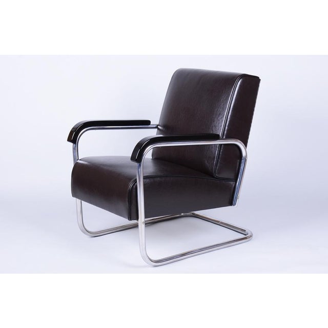 Bauhaus Armchair in Chrome and Leather from Hynek Gottwald, Czech, 1930s For Sale - Image 14 of 14