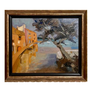 Georges Lambert, French Harbor Oil Painting Ecole Paris George Lambert Houses on the Water For Sale