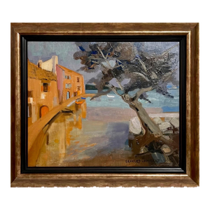 Georges Lambert, French Harbor Oil Painting Ecole Paris George Lambert Houses on the Water