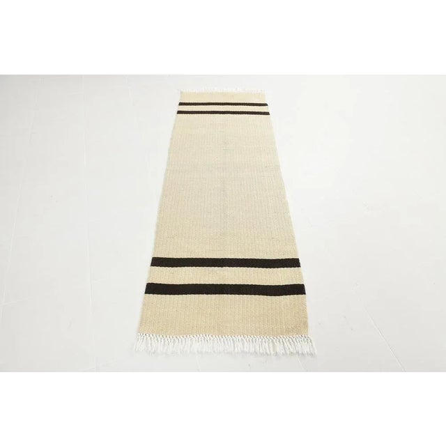 Contemporary Beige Striped Hemp Runner Rug For Sale - Image 3 of 14