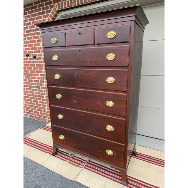 Farmhouse Antique Central Pennsylvania Cherry Hepplewhite Tall Chest, Circa 1810s–1820s For Sale - Image 3 of 12