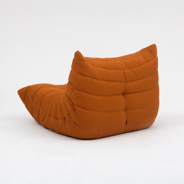 Textile Ligne Roset Togo Fireside Chair and Ottoman in Electric Orange Waffle Fabric For Sale - Image 7 of 16