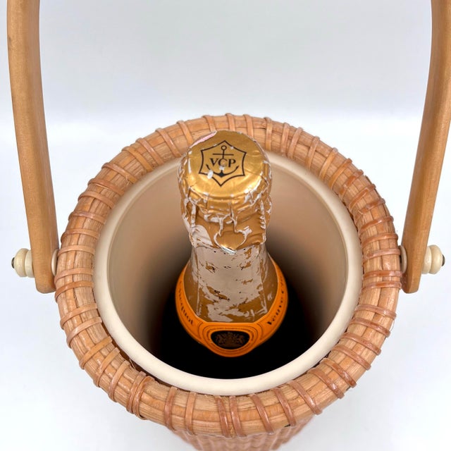 Wood Vintage Nantucket Basket Wine Chiller, Carrier or Vase With Hard Plastic Liner For Sale - Image 7 of 9