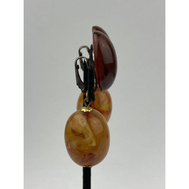 Mid-Century Modern 1970s Retro Lucite Amber Orange Oval Dangle Earrings, A Pair For Sale - Image 3 of 10