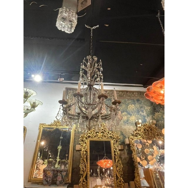Gold 19th C. Italian Bronze and Crystal Chandelier For Sale - Image 8 of 9
