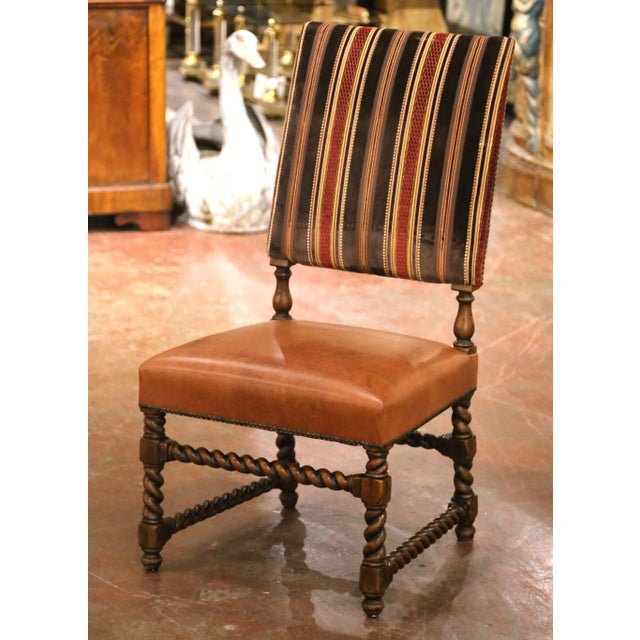 Late 20th Century Set of 10 Louis XIII Style Walnut and Leather Dining Room Chairs For Sale - Image 5 of 13