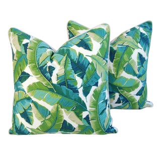 Tropical Banana Leaf Pillows - A Pair For Sale