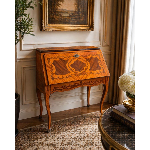 Brown Secretary Desk with Inlays, 1890s For Sale - Image 8 of 8
