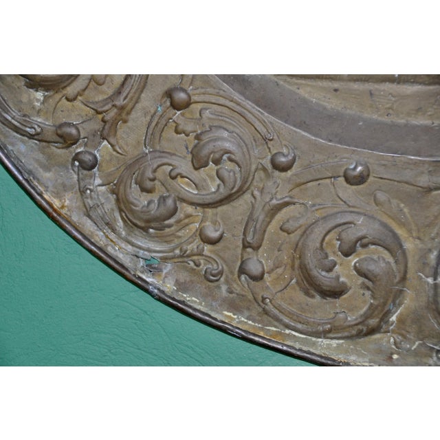 Goldenrod Antique French Embossed Brass Platter For Sale - Image 8 of 12