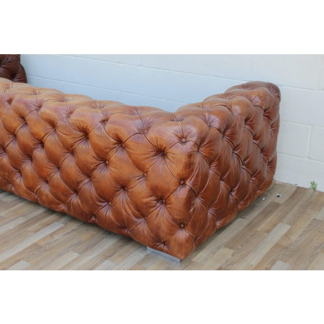 Vintage Tufted Brown Distressed Leather For Sale - Image 15 of 18