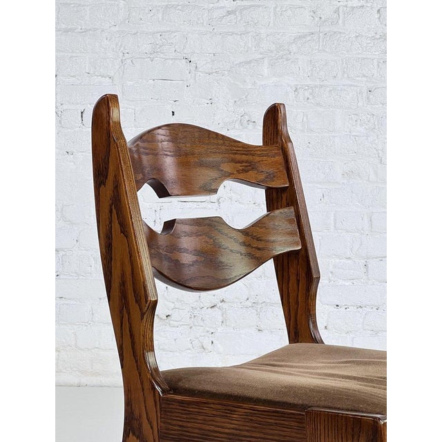 Brown Dining Chairs in Wood and Fabric by Guillerme et Chambron, 1950s, Set of 6 For Sale - Image 8 of 10