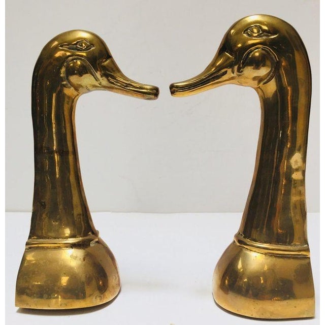 Pair of Large Mid-Century Brass Duck Head Bookends, Sarried Style, Circa 1950 For Sale - Image 9 of 17