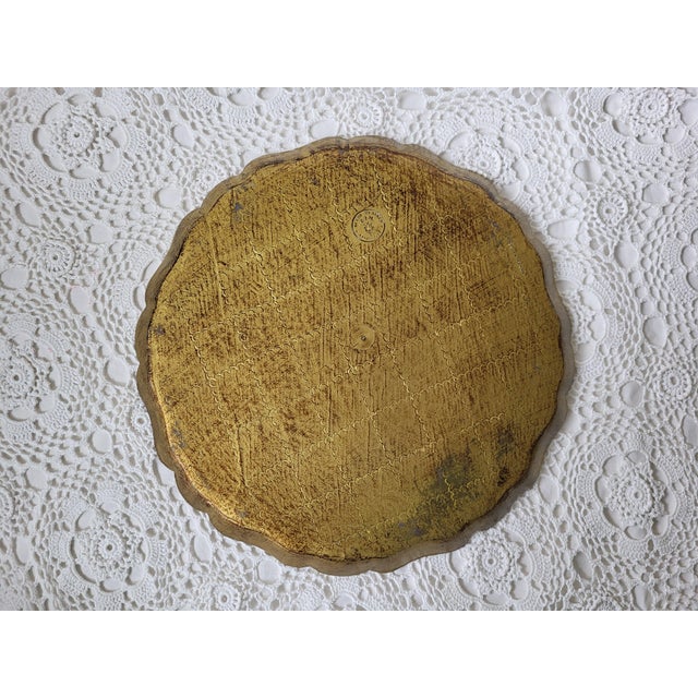 1940s Italian Florentine Turquoise & Gold Gilt Round Tray For Sale - Image 4 of 5