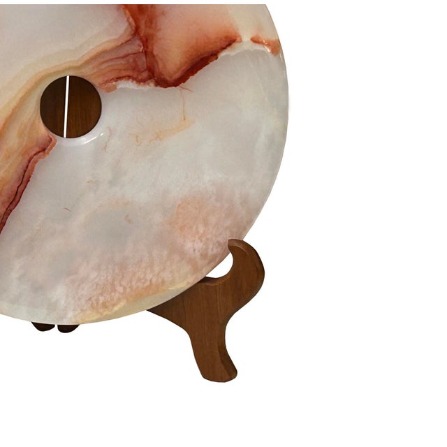 9.75" Natural White Brown Onyx Stone Round Fengshui Home Decor Display For Sale - Image 14 of 16