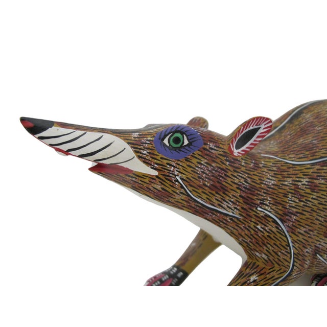 Late 20th Century Alebrije Oaxaca Mexico Morales Folk Art Carved Wood Rat Figurine Sculpture For Sale - Image 5 of 10