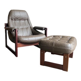 Percival Lafer Rosewood & Leather Lounge Chair and Ottoman For Sale