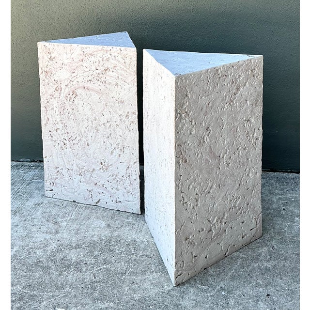 Vintage Plaster Faux Coral Geometric Table Pedestals - Pair For Sale In West Palm - Image 6 of 14