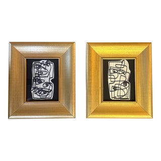 Two Contemporary Original Wayne Cunningham Abstract Marker Drawings - Set of Two For Sale